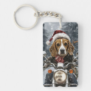 ビーグル犬がバイクに乗るクリスマス キーホルダー