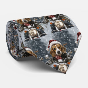 ビーグル犬がバイクに乗るクリスマス ネクタイ