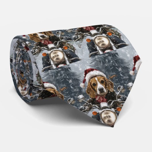 ビーグル犬がバイクに乗るクリスマス ネクタイ (ロール)