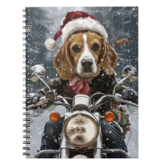 ビーグル犬がバイクに乗るクリスマス ノートブック (正面)