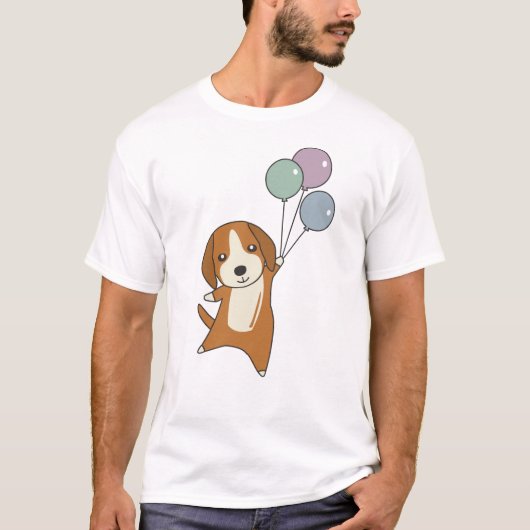 ビーグル犬が気球で飛び上がる Tシャツ (正面)