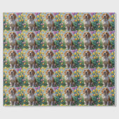 ビーグル犬と春の花の絵画 ラッピングペーパー (フラット)
