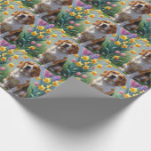 ビーグル犬と春の花の絵画 ラッピングペーパー (角)