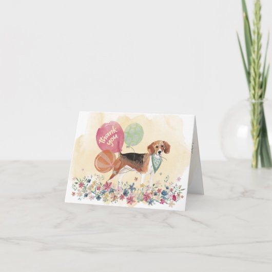 ビーグル犬と風船、ありがとう サンキューカード (正面)