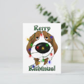 ビーグル犬のクリスマスの照明 シーズンポストカード (スタンド正面)