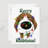 ビーグル犬のクリスマスの照明 シーズンポストカード (正面/裏面)