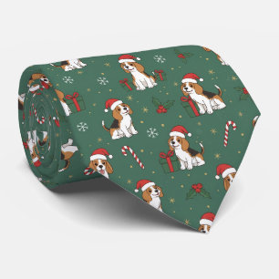 ビーグル犬のクリスマスパターン ネクタイ
