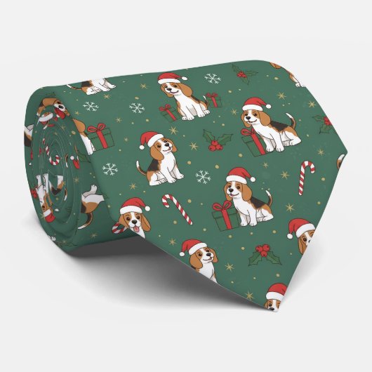 ビーグル犬のクリスマスパターン ネクタイ (ロール)
