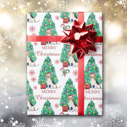 ビーグル犬のクリスマスパターン ラッピングペーパー