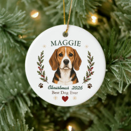 ビーグル犬のクリスマスパーソナライズ セラミックオーナメント