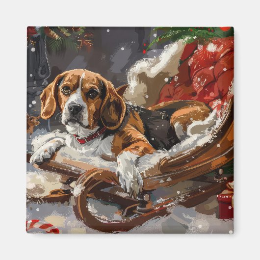 ビーグル犬のクリスマスフェスティブデザイン マグネット (正面)