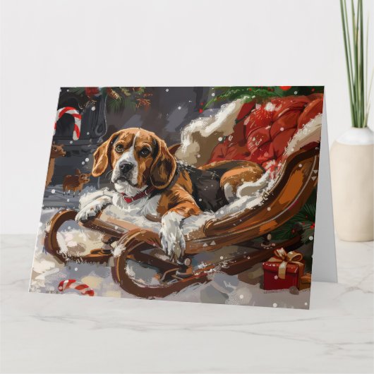 ビーグル犬のクリスマスフェスティブ カード (正面)