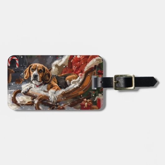 ビーグル犬のクリスマスフェスティブ ラゲッジタグ (正面横)