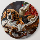 ビーグル犬のクリスマスフェスティブ 缶バッジ (正面)