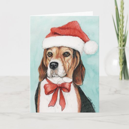 ビーグル犬のクリスマス犬の芸術の挨拶状 シーズンカード (正面)