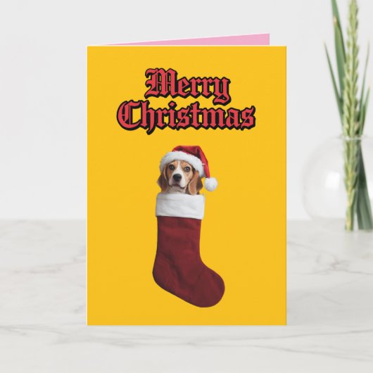 ビーグル犬のクリスマス・ストッキング シーズンカード (正面)