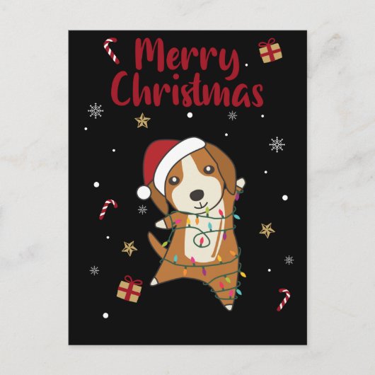 ビーグル犬のクリスマス 冬の動物 犬 シーズンポストカード (正面)
