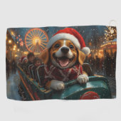 ビーグル犬のジェットコースター クリスマス ゴルフタオル (横)