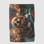 ビーグル犬のジェットコースター クリスマス ゴルフタオル (正面)