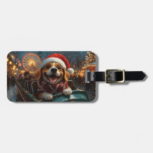 ビーグル犬のジェットコースター クリスマス ラゲッジタグ (正面横)
