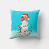 ビーグル犬のビーチクリスマスハットに座る クッション (裏面)