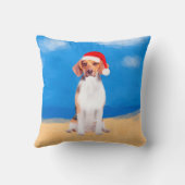 ビーグル犬のビーチクリスマスハットに座る クッション (裏面)