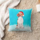 ビーグル犬のビーチクリスマスハットに座る クッション (ブランケット)