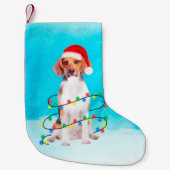 ビーグル犬のビーチクリスマスハットライト スモールクリスマスストッキング (正面)