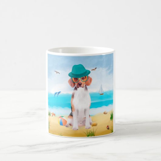 ビーグル犬のビーチ コーヒーマグカップ (中央)