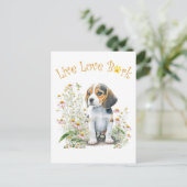 ビーグル犬のママの花柄デザイン ポストカード (スタンド正面)