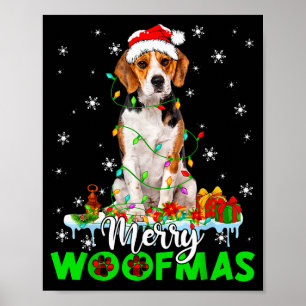 ビーグル犬のメリー・ウーフマス おもしろいクリスマス・ライト サンタの帽子H ポスター