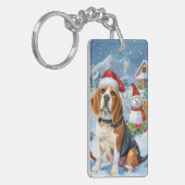 ビーグル犬の冬の不思議な世界 クリスマスの喜び キーホルダー (正面左)
