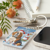 ビーグル犬の冬の不思議な世界 クリスマスの喜び キーホルダー (正面右)