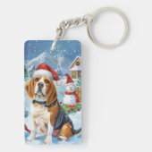 ビーグル犬の冬の不思議な世界 クリスマスの喜び キーホルダー (裏面)