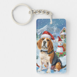 ビーグル犬の冬の不思議な世界 クリスマスの喜び キーホルダー