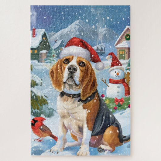 ビーグル犬の冬の世界 クリスマスの喜び ジグソーパズル (縦)