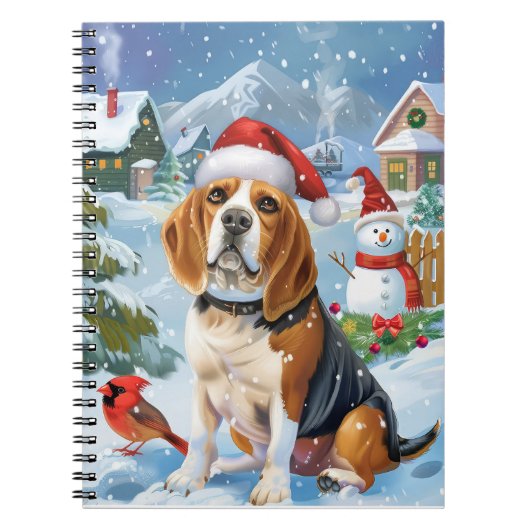 ビーグル犬の冬の世界 クリスマスの喜び ノートブック (正面)