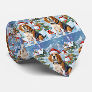 ビーグル犬の冬ワンダーランドクリスマスジョイ ネクタイ