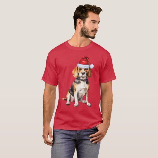 ビーグル犬の愛おもしろい者クリスマスTシャツ Tシャツ (正面フル)
