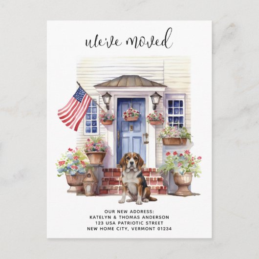ビーグル犬の愛国パーソナライズされた的なペット移動 案内ポストカード (正面)