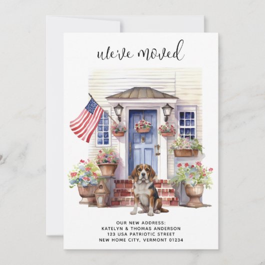 ビーグル犬の愛国パーソナライズされた的なペット移動 案内状 (正面)