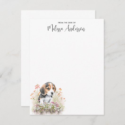 ビーグル犬の水の色パーソナライズされたかわいい子犬 ノートカード (正面/裏面)