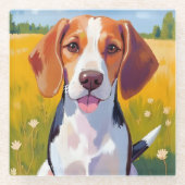 ビーグル犬の水彩ペットペインティング ガラスコースター (正面)