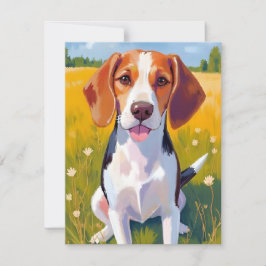 ビーグル犬の水彩ペット絵画 サンキューカード