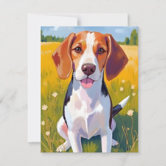 ビーグル犬の水彩ペット絵画 サンキューカード (正面)