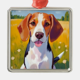 ビーグル犬の水彩ペット絵画 メタルオーナメント