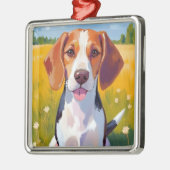 ビーグル犬の水彩ペット絵画 メタルオーナメント (左)