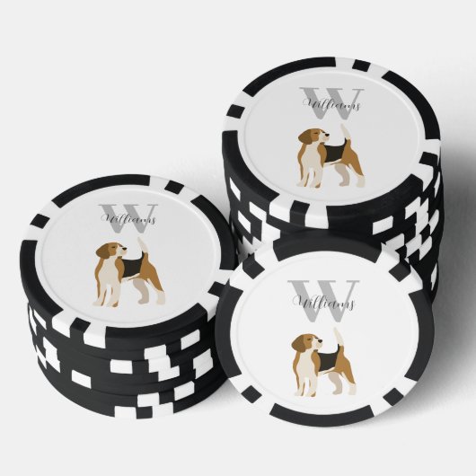 ビーグル犬の水彩モノグラム名入り ポーカーチップ (積み重ね)