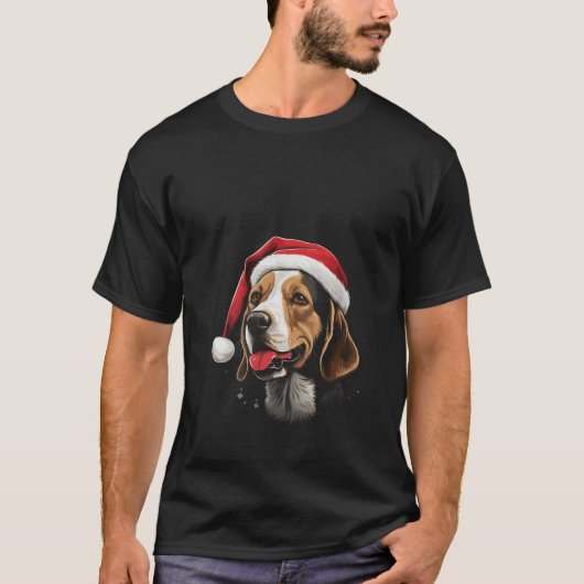 ビーグル犬の犬クリスマス歩くマスターVネック Tシャツ (正面)