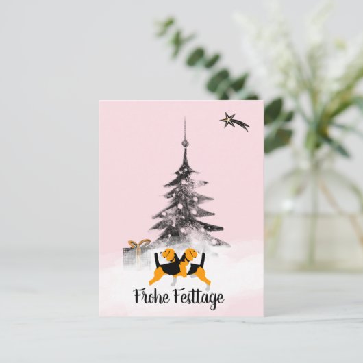 ビーグル犬の白黒クリスマス ポストカード (スタンド正面)